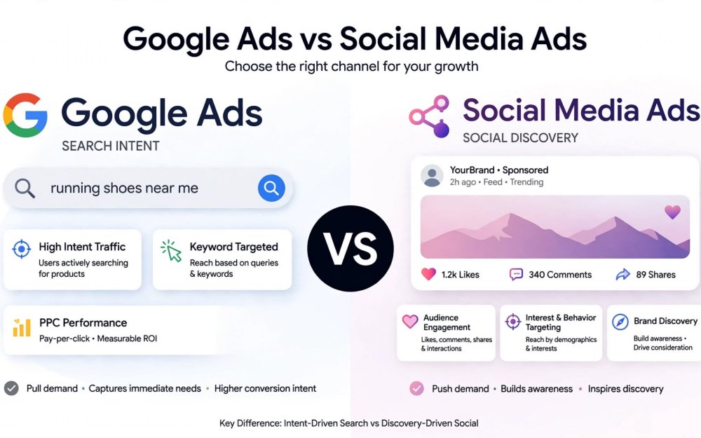Google Ads search intent compared with social media ad discovery